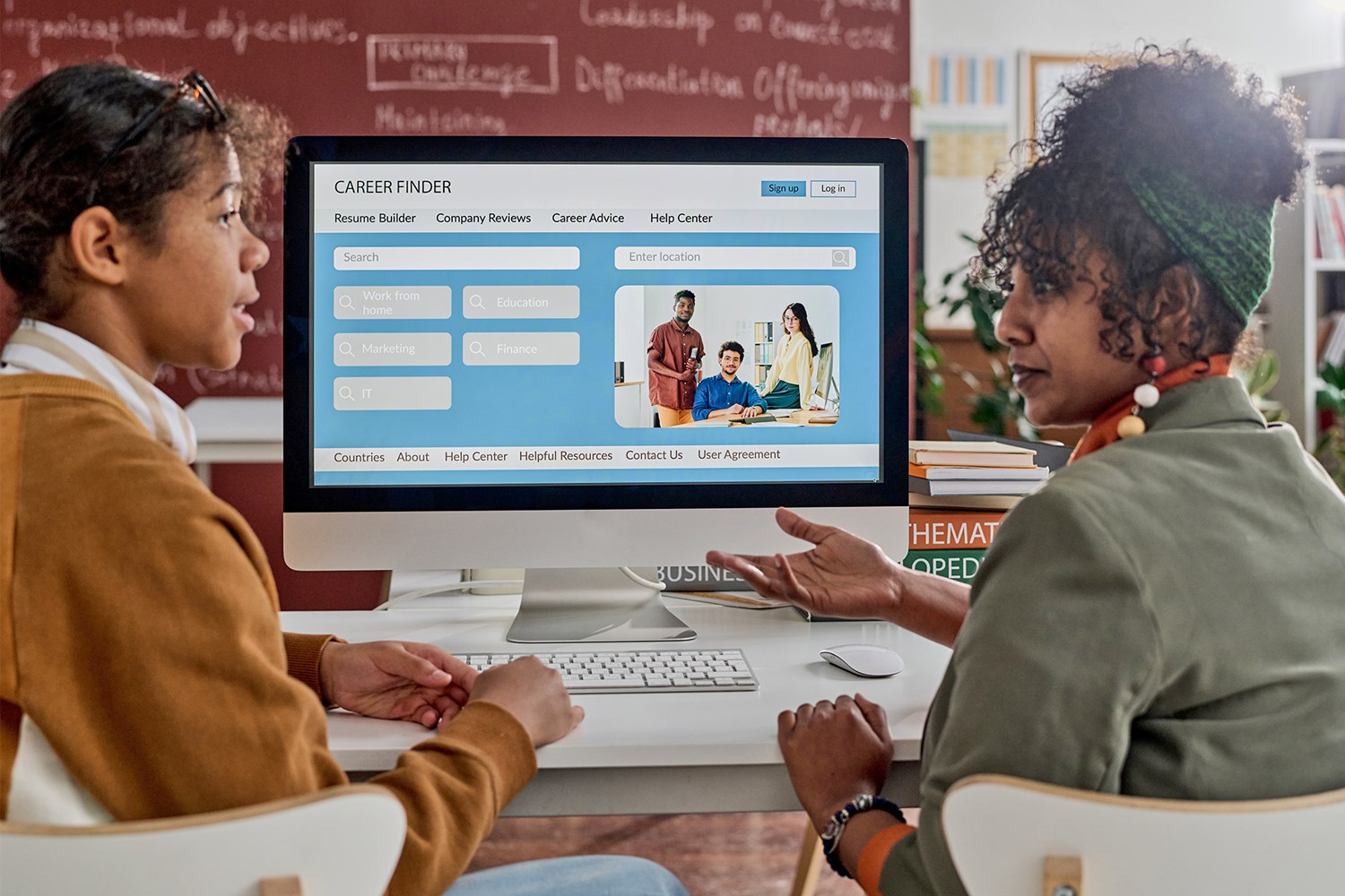 Student working on career path with advisor